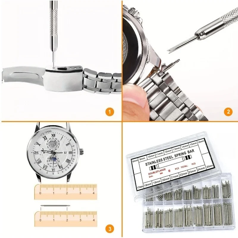 Watch Spring Bar Tool 270pcs/set Strainless Steel Spring Bars Dia 1.5mm length8mm-25mm Watchband Strap Belt Repair Pin