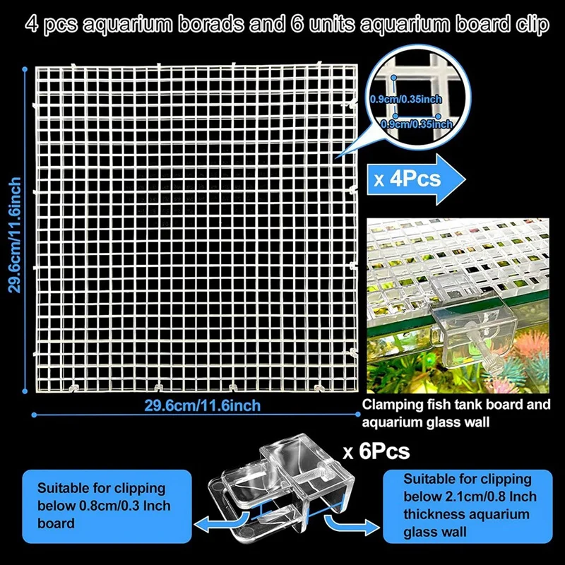 Aquarium Lid Hood Fish Tank Top Cover Terrarium Lid Plastic Grid Panel Egg Crate Grate 6 Aquarium Cover Board Clip 4