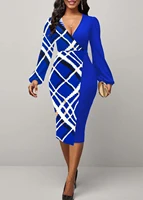 Plus Size Plaid Print Splicing Dress Elegant Surplice Neck Long Sleeve Dress Women's Plus Size Clothing