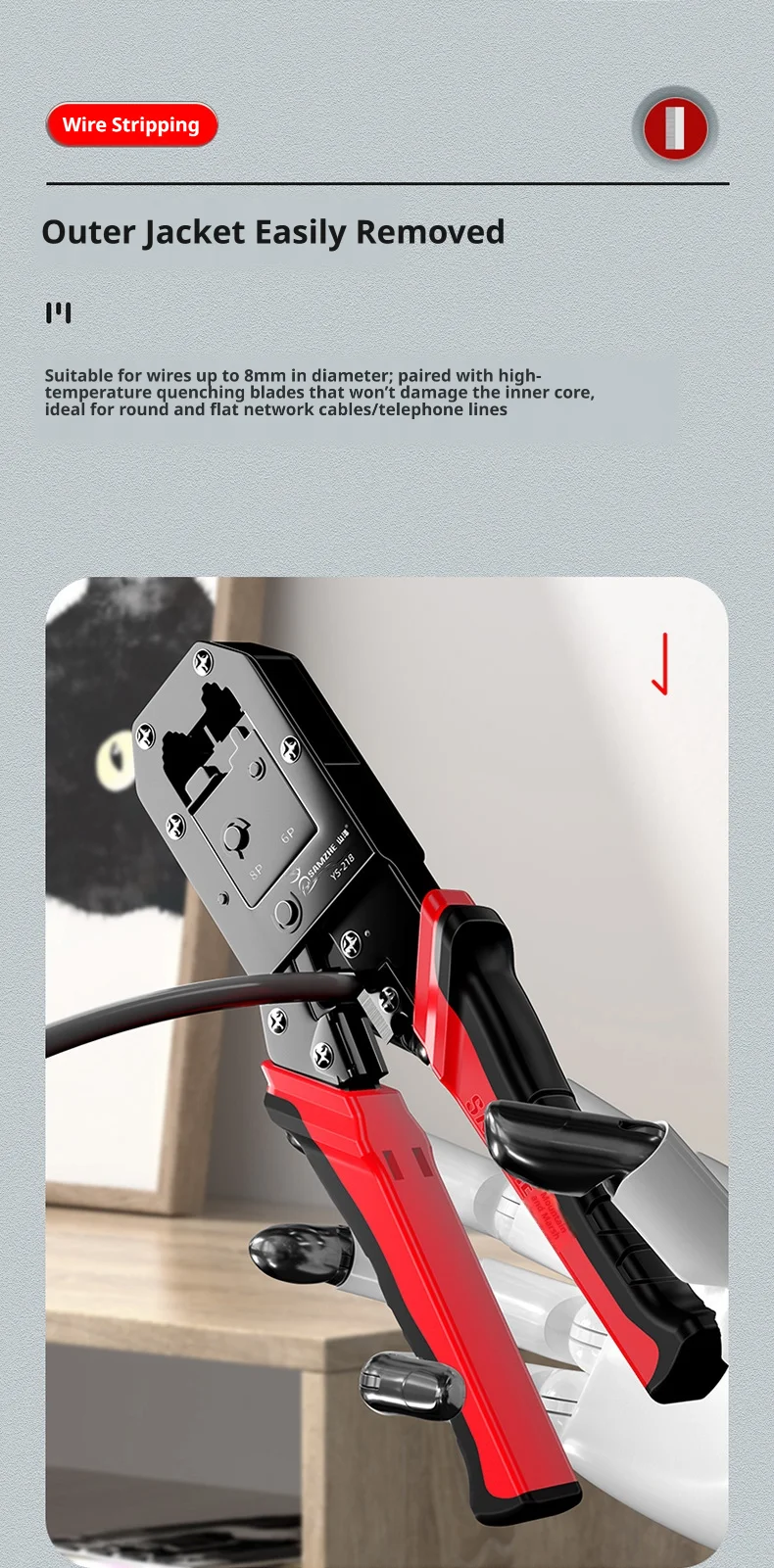 SAMZHE Multifunktionale Netzwerkkabel-Crimper RJ45 Crimpzange für CAT5e/6/7/8 8P/6P/4P Kraftsparende Ethernet-Kabelzange – Detail 5