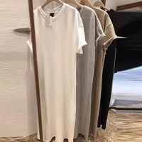 New 2025 Korean Style plus Size Long T-Shirt Dress Women Slimming Fashionable Summer Micro Fat Pure Cotton Short Sleeve Dress
