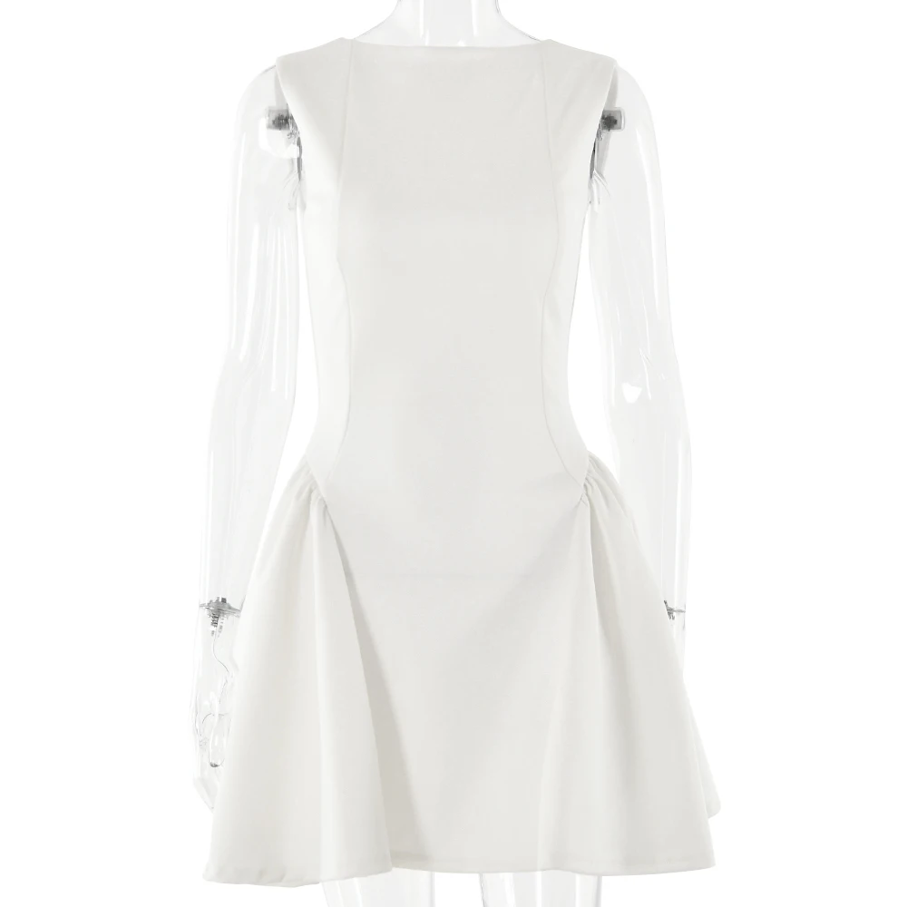 Elegant Sleeveless Folded Bodycon Skirt Women Sexy Backless Tight Party Club Evening Dress Slim Autumn/Winter Vestido