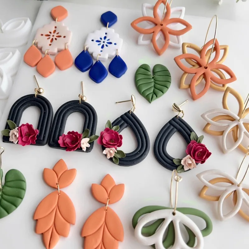 Polymer Clay Cutter Hollow Embossed Flower Leaf Polymer Clay Mold Geometry Xpolys Shape Soft Pottery Cutters DIY Earring Cutting Die Handmade Tools