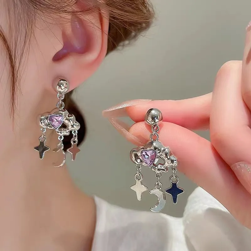 

Cloud Tassel Drop Earrings for Women Light Luxury Moon and Star Pendant Earrings Personalized Versatile Jewelry Gifts