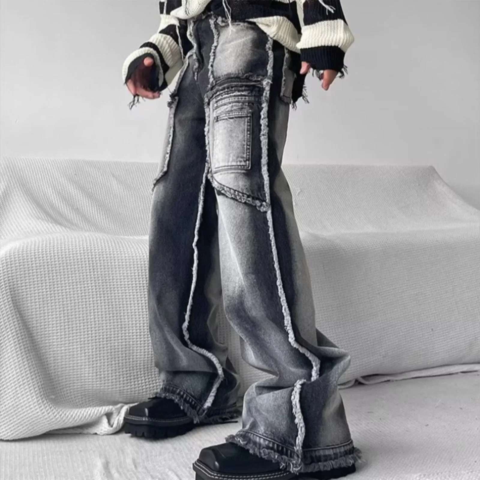 Men's Punk Distressed Vintage Denim Pants - Harajuku Style main image 0