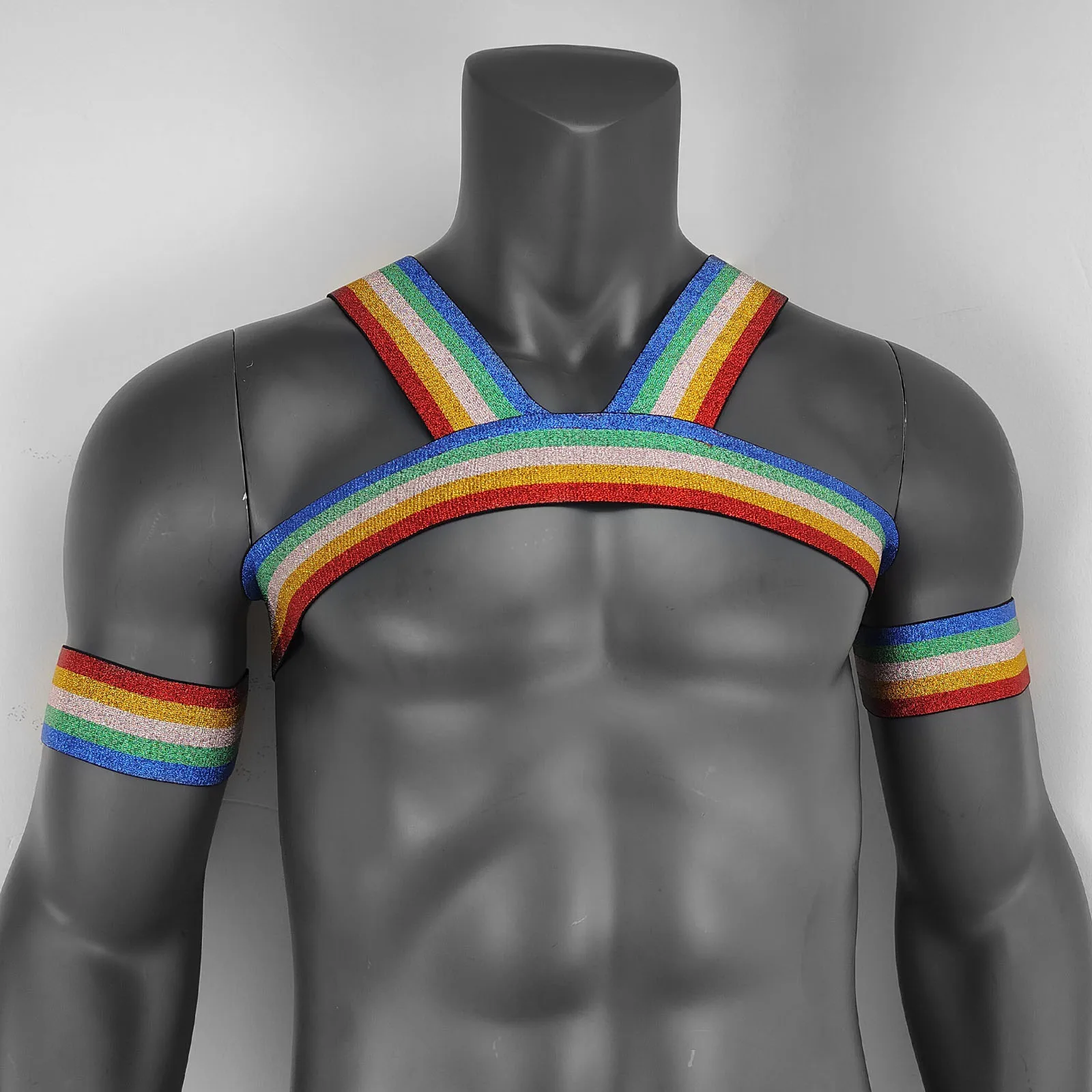 Sexy Body Bondage Cage Harness For Men Rainbow Pride Elastic_voghion.com