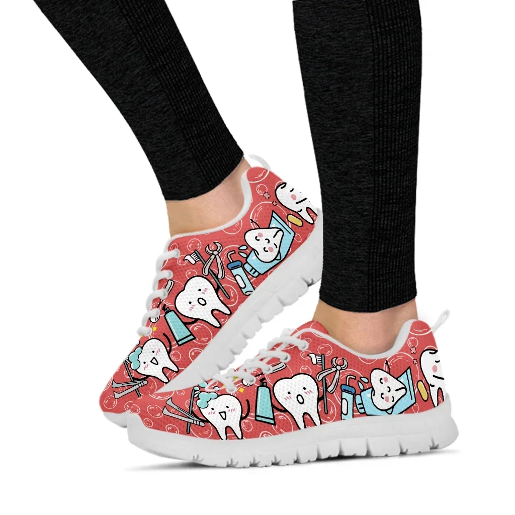 Pink Dental Teeth Prints Casual Women Shoes Flats Sneakers AF Mesh Comfortable Ladies Footwer Zapatos Mujer
