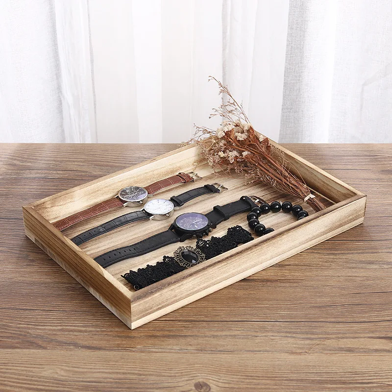 

Подставки для ювелирных украшений с древесным углем, деревянные витрины для серег, ожерелий, ювелирных изделий, Органайзер