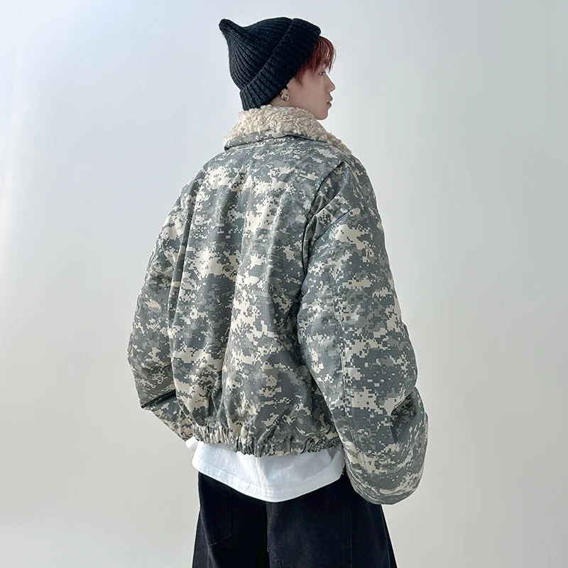 FEWQ Detachable Fur Collar American Camouflage Men Cotton Jacket Contrast Color Long Sleeve Male Tops Korea Fashion 21Z7058 2