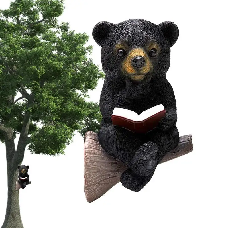 

Reading Books Bear Figurines Waterproof Statue Solar Powered For Home Garden Yard Porch Garden Decor For Outside