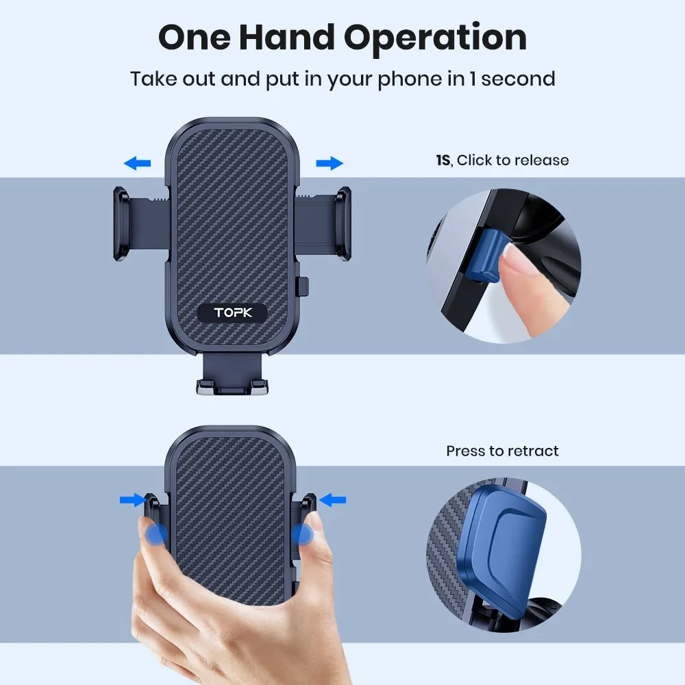 TOPK Supporto per telefono per auto Supporto per telefono cellulare con presa d'aria per auto Supporto per morsetto facile a mani libere nel veicolo Adatto a tutti i telefoni da 4 "a 7" - immagine 2