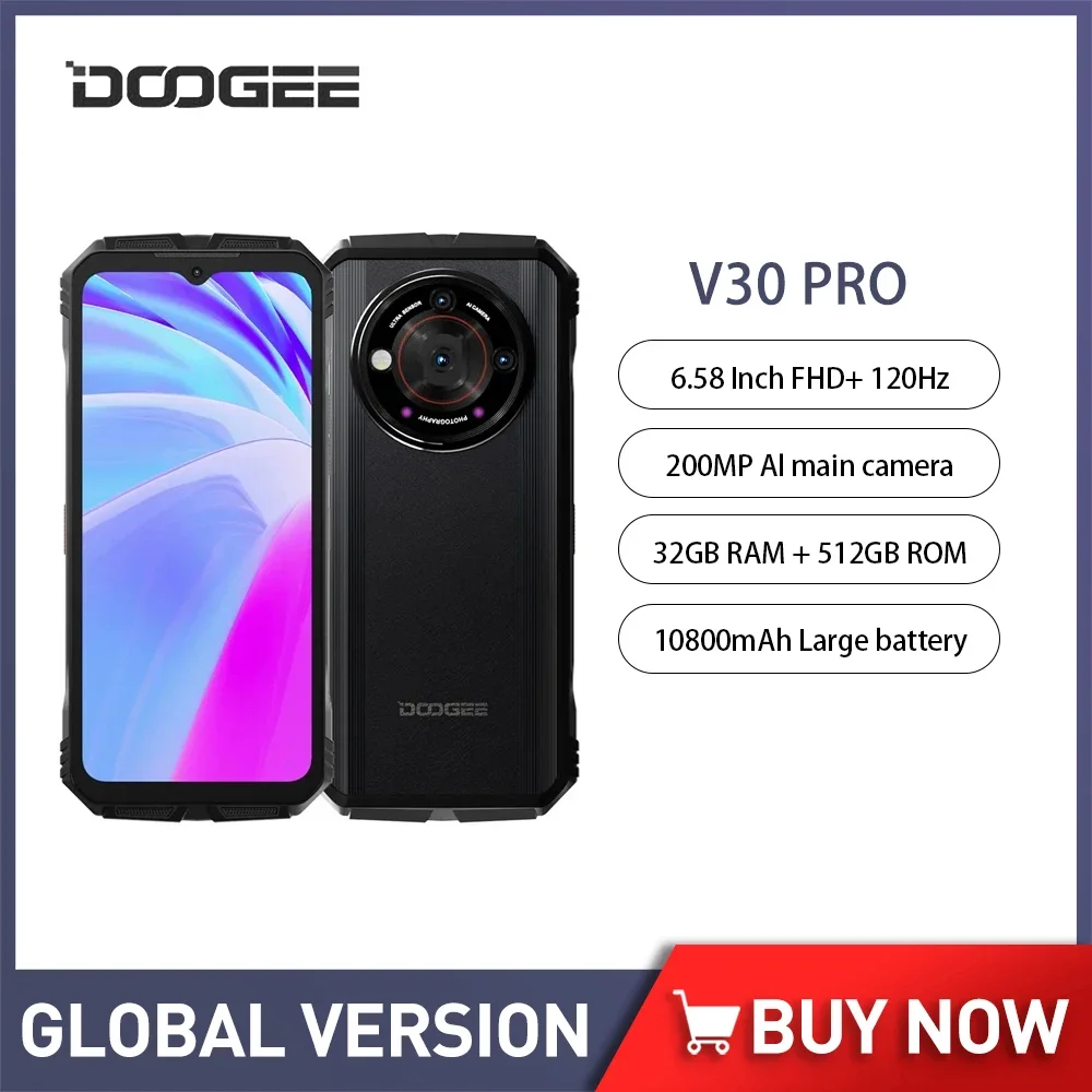 Versione Globale Doogee V30 Pro 5G Rugged Phone 32Gb + 512Gb 200Mp Smartphone Android 13 Dimensity 7050 6.58 "Fhd 10800Mah 33W Nfc