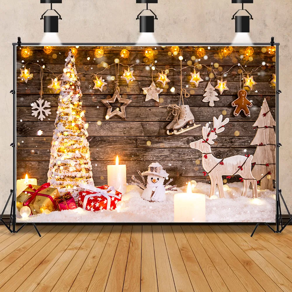 

ZHISUXI Christmas Tree Wooden Board Flower Wreath Gift Photography Window Snowman Cinema Background Prop SDG-02