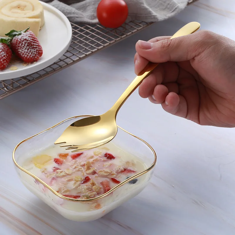 Stainless Steel Fruit Desser Fork Spoon Cutlery Integrated Pasta Steak Salad Tableware Long Handle Cake Food Scoup Kitchenware stainless steel forks