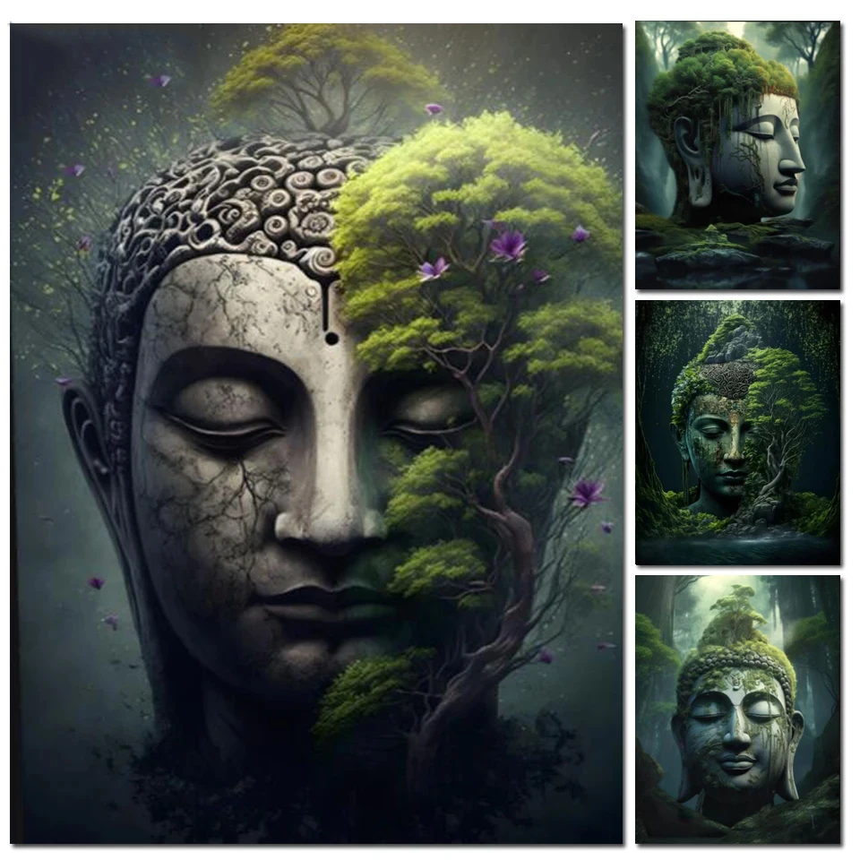 Buddha in Nature Portrait New 2024 5D Green Tree Diamond Painting Cross Stitch Square Round Diamond Embroidery Mosaic Diy Gift