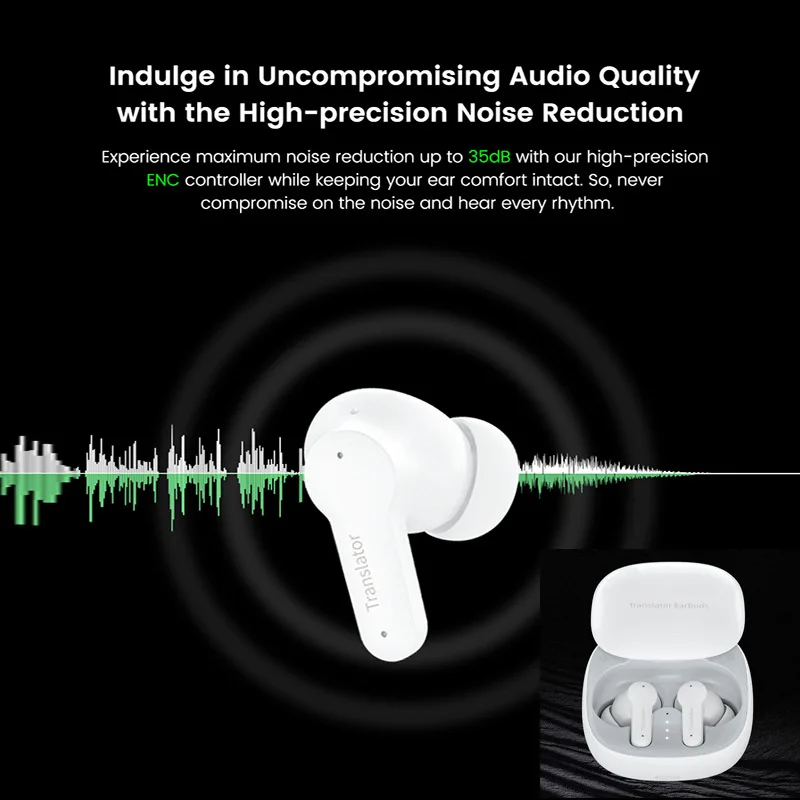 Wireless Translator Earbuds BT Headphones with Microphones Charging Case 4 Modes Support Real-time Translation in 74 Languages