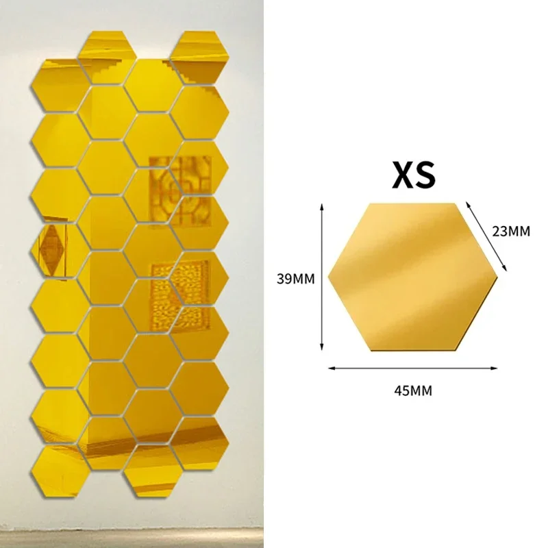 Set of 60 Hexagon 3D Mirror Effect Wall Stickers - Self-Adhesive Acrylic Decor