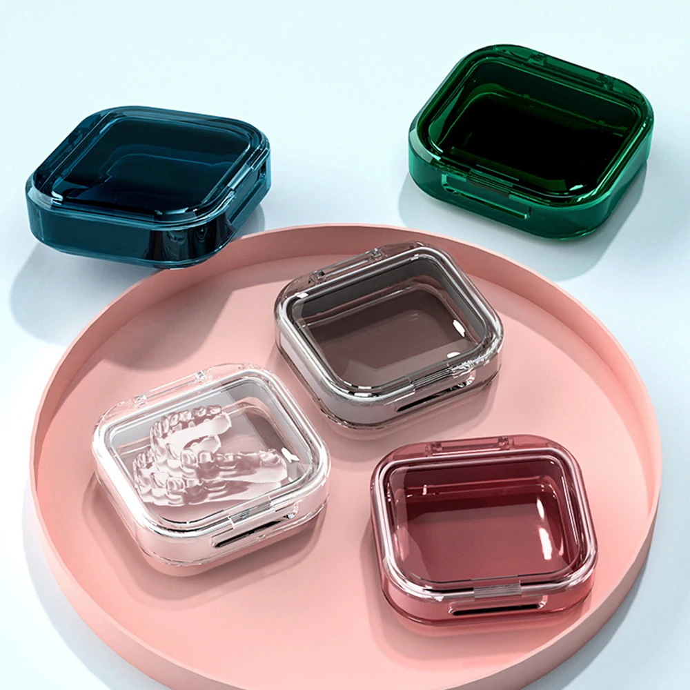 Portable Braces Box Denture Storage Box Mouth Guard Container Denture Case Sealed Transparent Plastic Box Holder dental retainer denture storage box mouthguard partial denture case orthodontic small prosthesis teeth container boxes