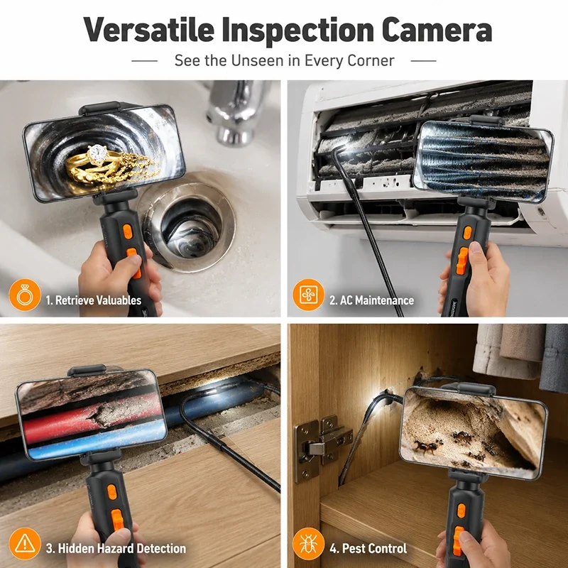 6.2mm with Light 4K UHD Endoscope 360° Articulating Borescope Endoscope Camera with Android/iOS Phone Commercial use 2