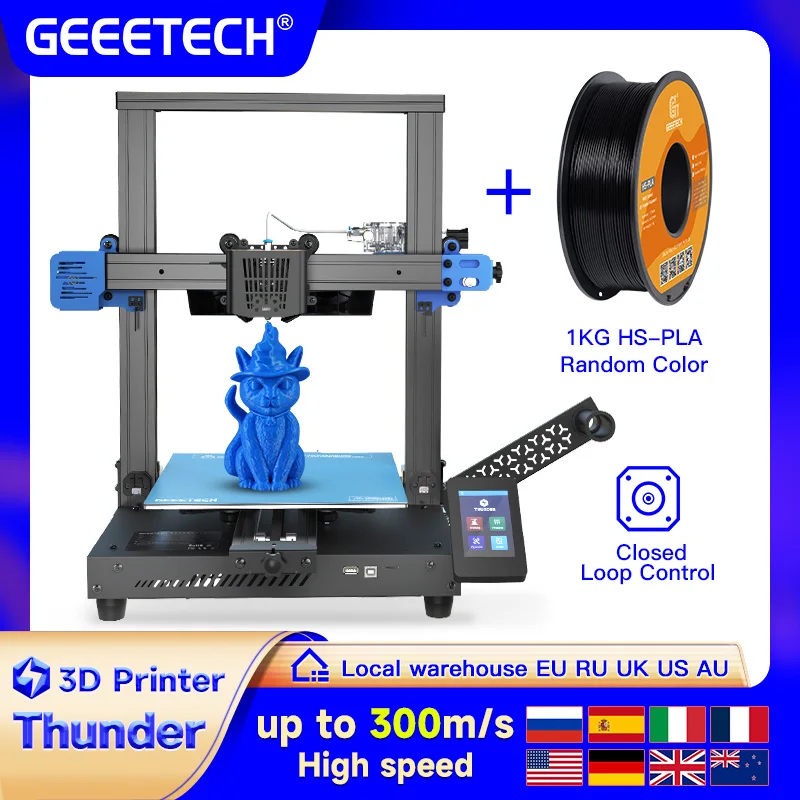 GEEETECH Thunder fast 3D Printer Machine, High Speed up to 300 mm/s, Manual and AUTO leveling, Nozzle LED Lighting, 250*250*260