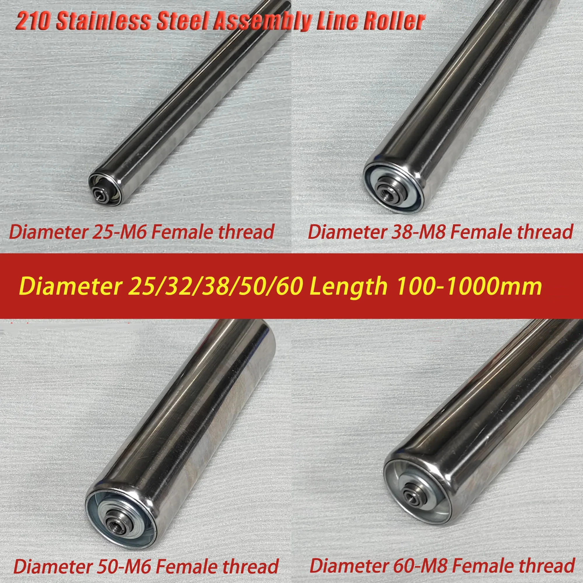 Female Thread Axis Conveyor Rollers Diameter 25-60 Total Length 100-1000mm Non-powered Rollers Conveyor Lines Roller Accessories