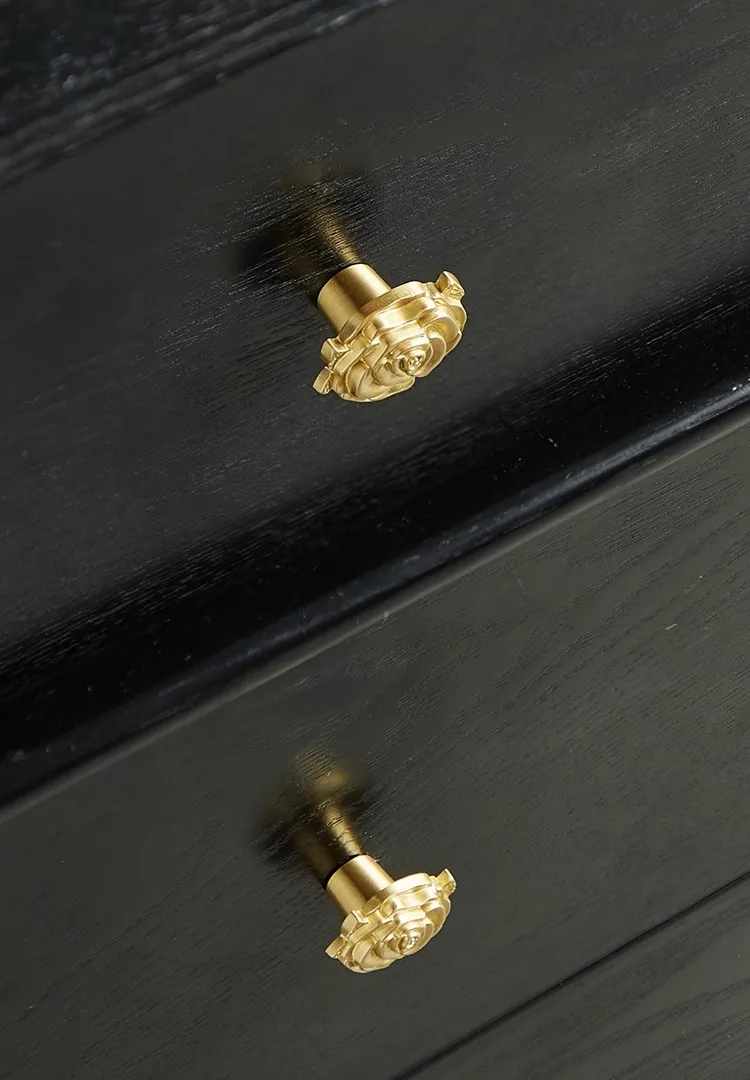 gold brass furniture knob floral rose detail