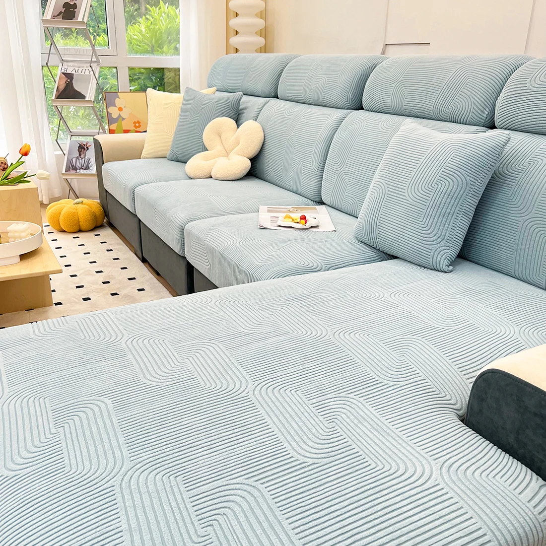 Sofa Seat Cushion Cover for Living Room Jacquard Thicken Stretch Removable Washable Sofa Cover Pets Kids Furniture Protector 5