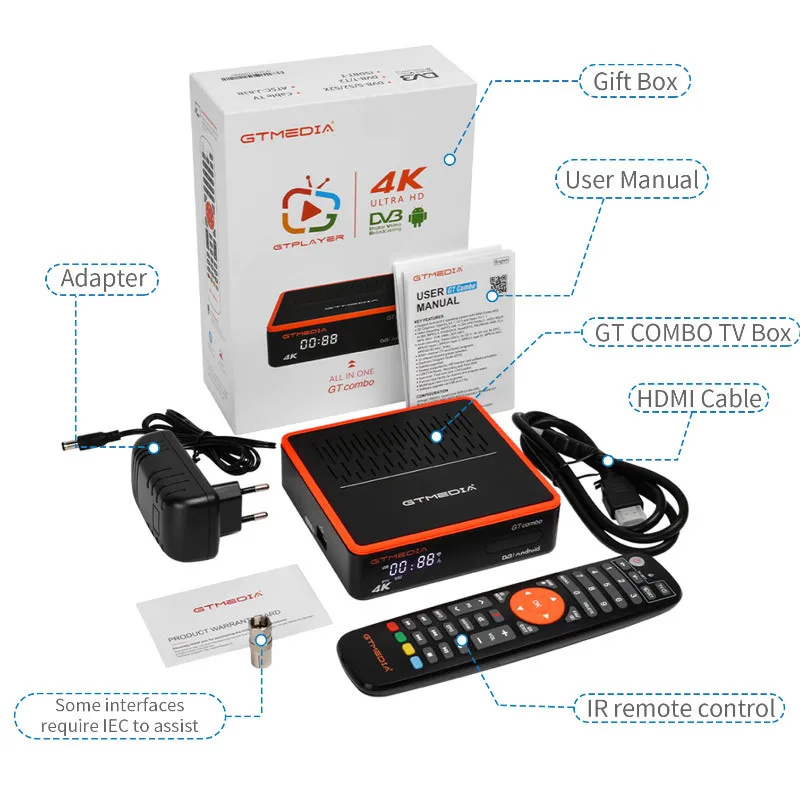 GT Combo support voice remote lacam Android9.0 TV Box DVB S2 T2 Cable dvb-c hd Hybrid 4k android receiver vs mecool kt1 dvb t2