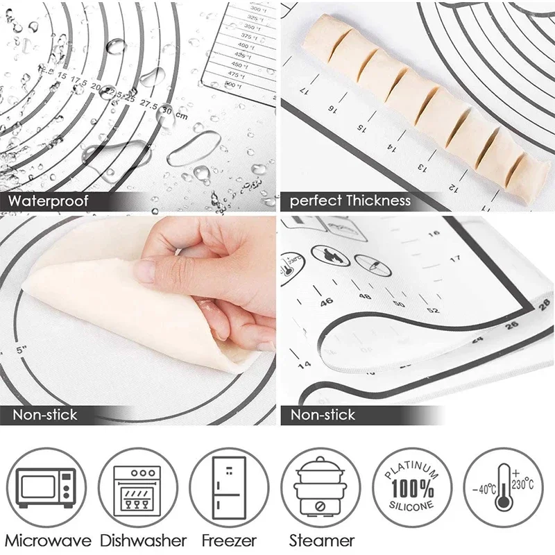 0.7mm Thickness Silicone Mat Kneading Dough Pad Baking Mat Non-Stick Cookie Crepes Pizza Dough Rolling Mats Pad Cake Board Liner