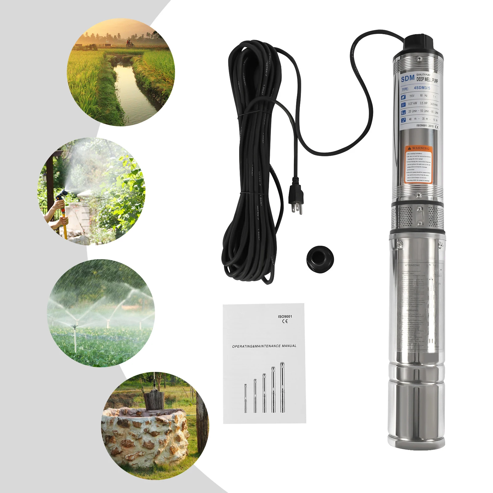 Submersible Pumps OD Pipe 110V/60HZ 0.37KW 0.5HP Stainless Steel submersible well pump 1.25" Outlet Submersible Bore Pump submer