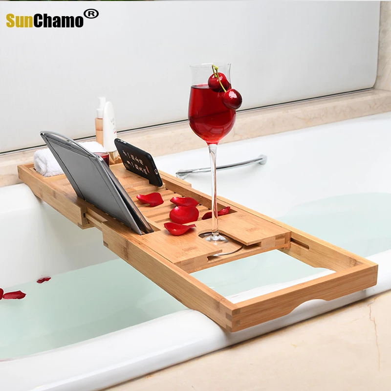 Retractable Bathtub Storage Rack Bath Shelf Bridge Tub Tools Accessories Wine Glass Book Holder Support Bar Alilife Bath Tray