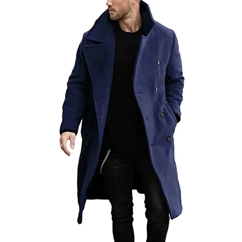 Description Picture 4 of itemAutumn and Winter Woolen Men's Coat Long Multi-color Multi-code Woolen Windbreaker European Coat Double-breasted