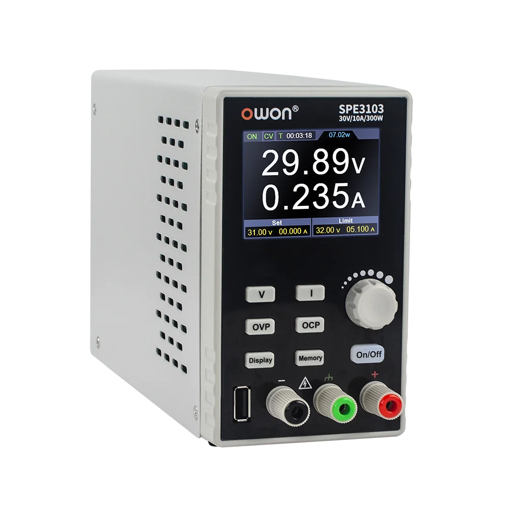 

OWON SPE6102 Профессиональный фотоэлектрический инструмент 2,8 дюймов светодиодный 60V/10A 60V/5A 300W DC 1-CH программируемый источник питания