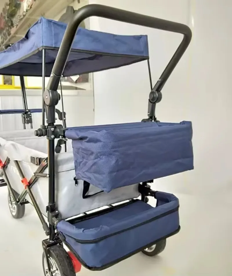 Foldable Trolley Push Pull Wagon Stroller Wagon Folding With Roof Canopy for Kids