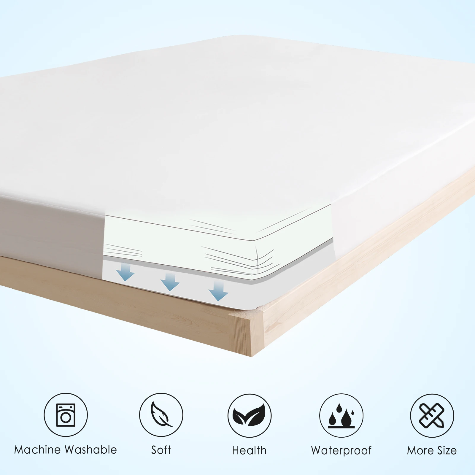 

Waterproof Fitted Mattress Protector Cover Grey Color Soft Stretchable Washable Fitted to 30cm Deep