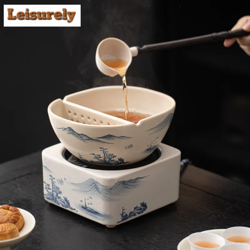 1000ML Soda Glazed Tea Cooking Bowl For Electric Ceramic Stove Flower Fruit Tea Cooking Filtration Bowl With Spoon Kit Gift Box