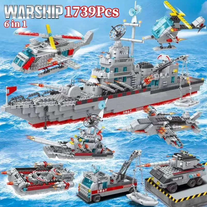 1560pcs Model Warships Building Blocks Construction Navy Battleship Army Boat Aircraft Bricks Toys for Children Gift 6