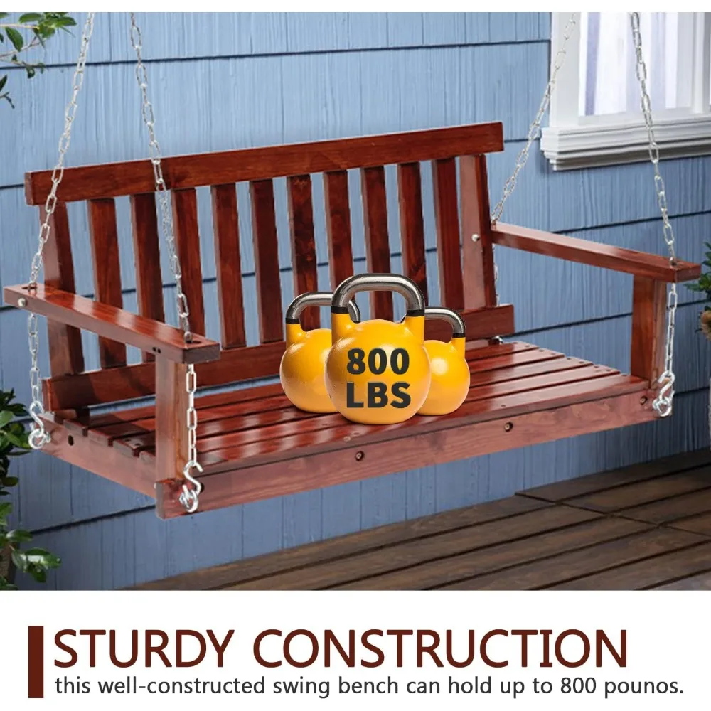 Outdoor Wooden Porch Swings 4Ft/48in Outdoor Swings Heavy Duty 800lb Weight Capacity Swing Bench for Adults with Hanging Chains 2