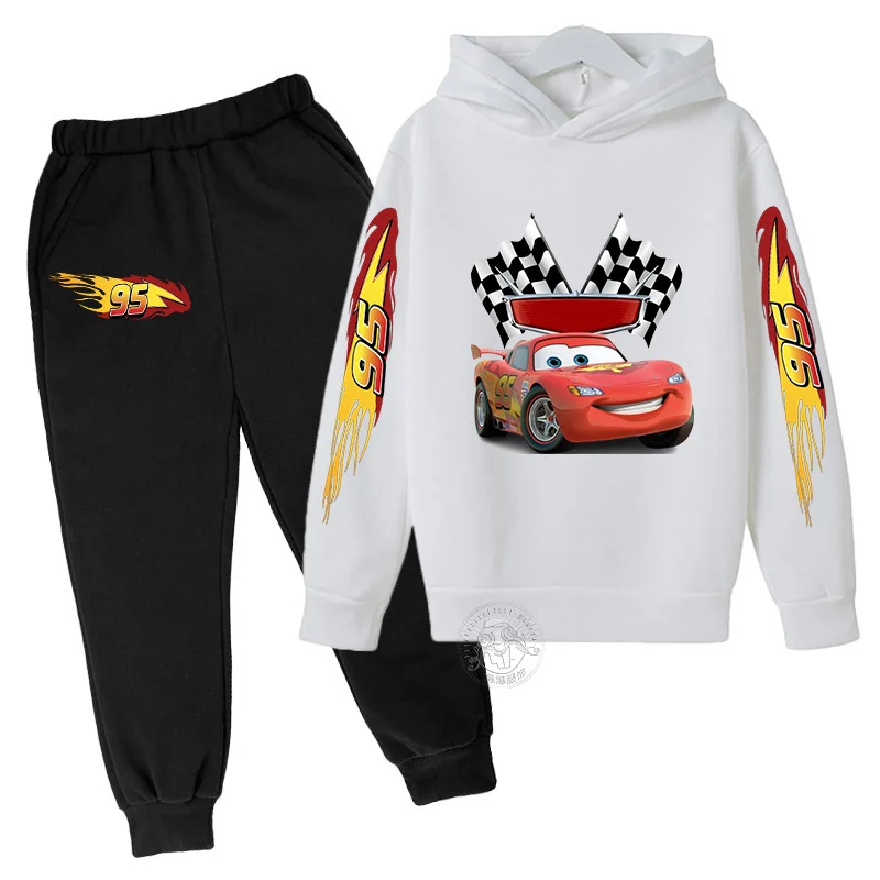 Kids Clothing Set Disney Lightning McQueen Printed Hoodie Pants Children Sports Suit Autumn Gift