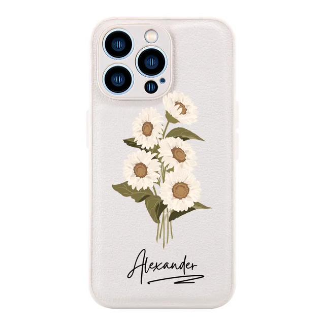 Custom White daisies Name Flower Phone Case 17