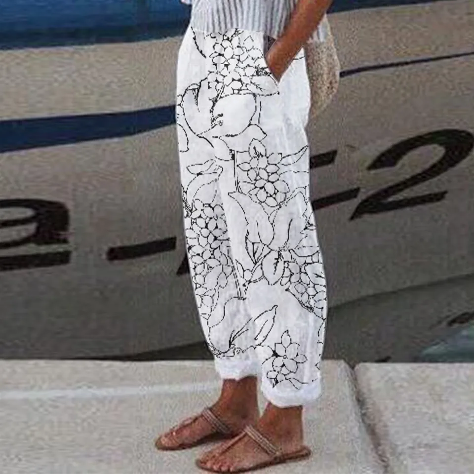Pantalon Femme Sasaquoy Pantalon Imprimé Style Bohème Avec Fente Taille élastique Pantalon