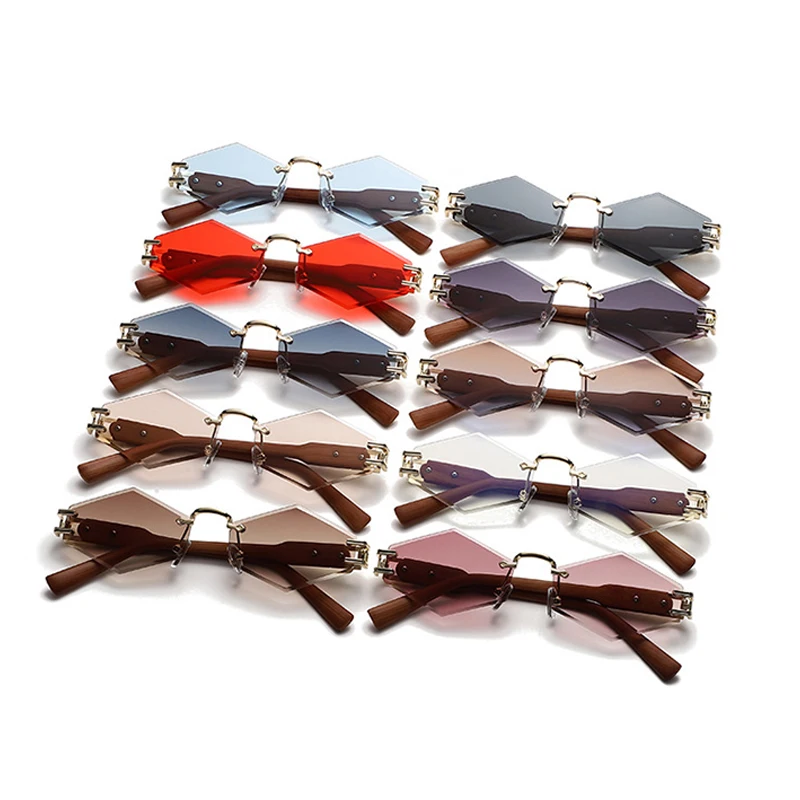 

DOISYER New fashion wholesale rimless metal wood grain leg diamond cut edge sunshade mirror sunglasses wholesale