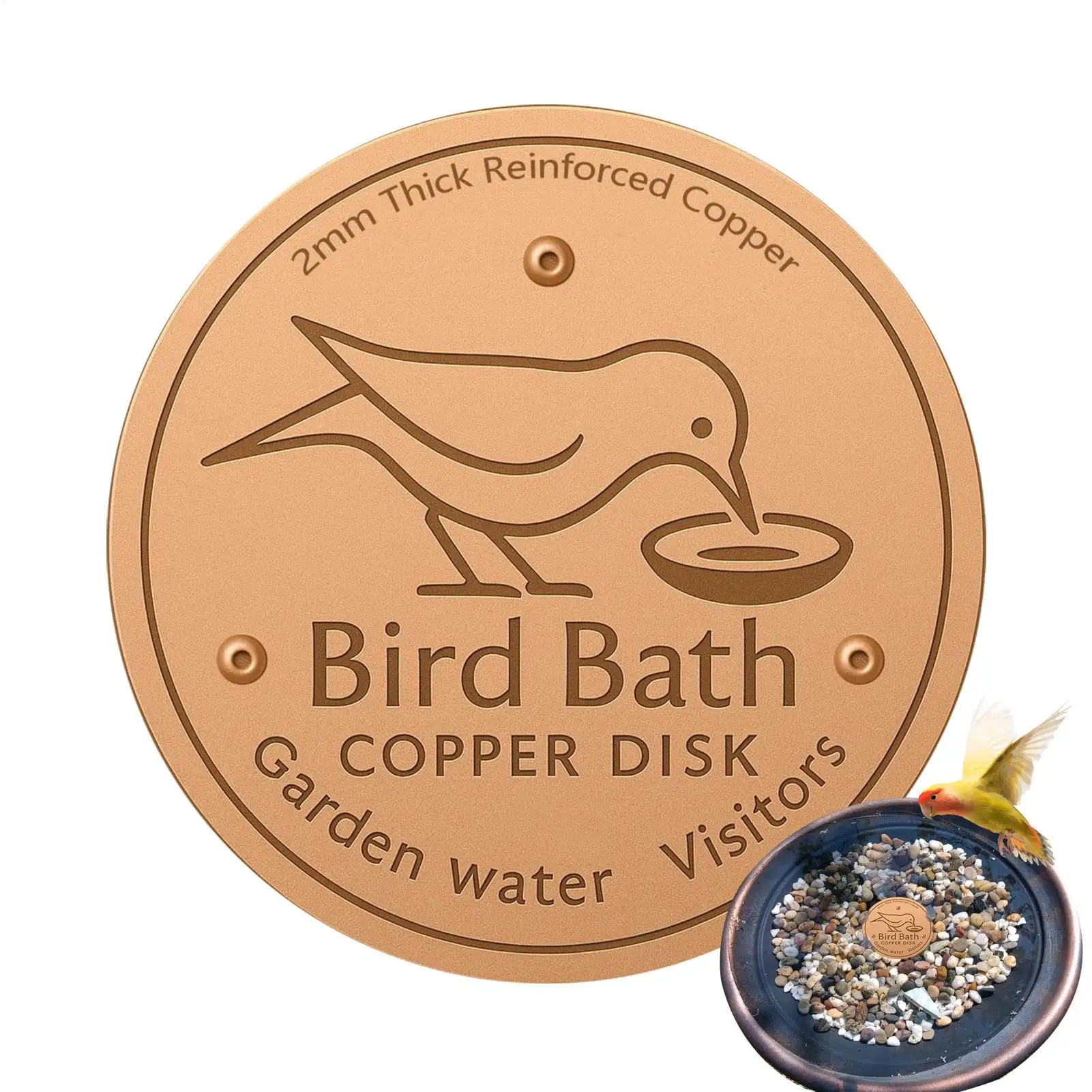 Bird Bath Copper Disk Pure Copper Cleaning Tray With 3 Point Support Bird Bath Purification Plate For Garden Patio Fountain