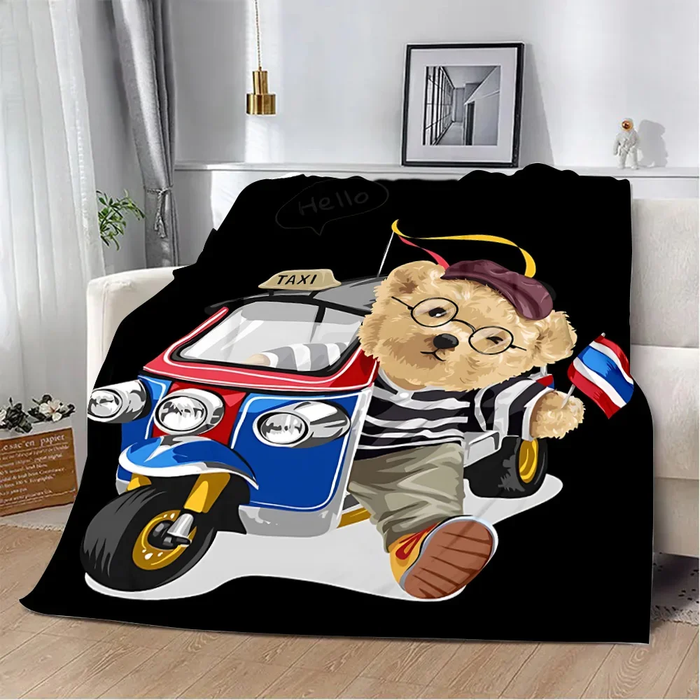 Cartoon Anime Printed Blanket Picnic Blankets POLO Bears Warm Blanket Soft and Comfortable Blanket Home Travel Birthday Gift 4