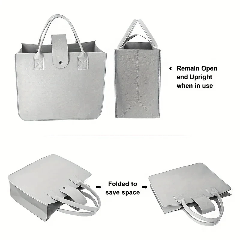 Description Picture 6 of itemWomen Shopping Bag Felt Tote Bag Foldable Grocery Basket Large Storage Bags Utility Tote Handbag for Picnic Beach Pool Travel