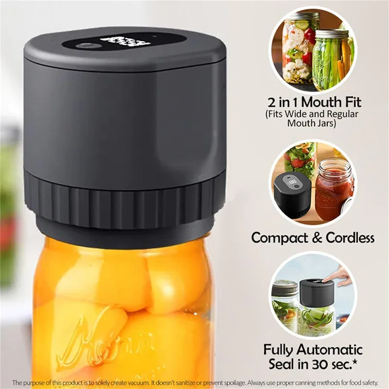 Electric Mason Jar Vacuum Sealer Kit Cordless Automatic Jar Sealer Set for Food Storage and Fermentation with Mason Jar Lids 4
