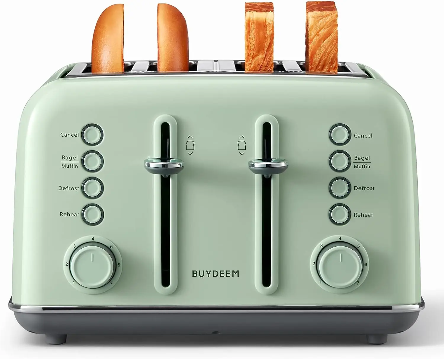 

BUYDEEM DT640 4-Slice Toaster, Extra Wide Slots, Retro Stainless Steel with High Lift Lever, Bagel and Muffin Function
