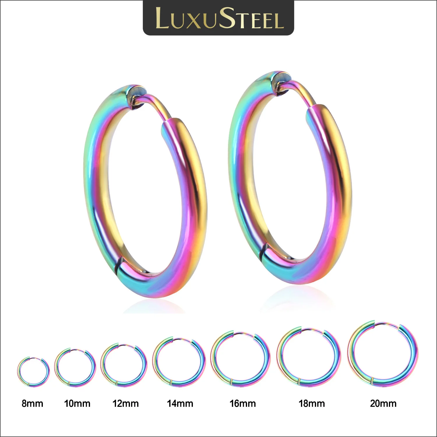 LUXUSTEEL8101214161820mmColorfulHuggieHoopsEarringsClipFor