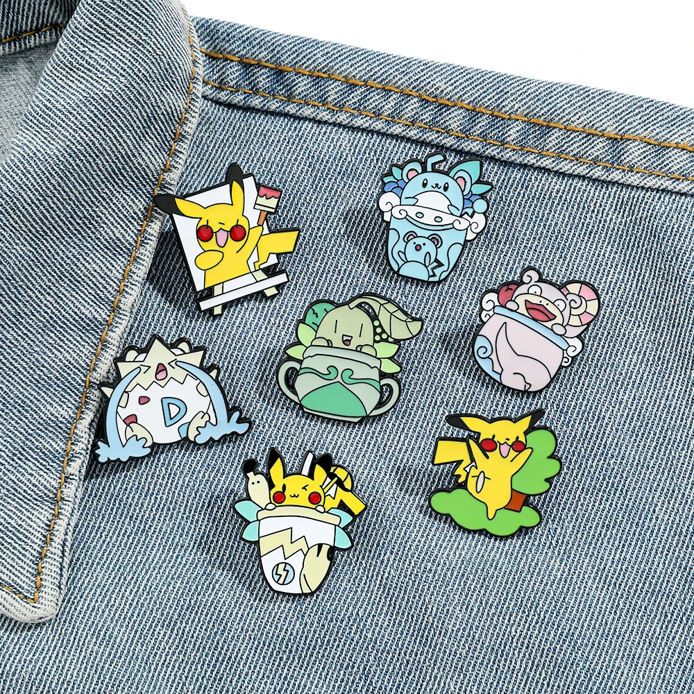 Cartoon Pikachu brooch Cute Chikorita Togepi Enamel Pin Clothes Backpack Jewelry Metal Badge Accessories gift 7 Pcs enamel pins metal brooch enamel brooch