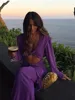 Purple Hollow Out Slim Maxi Dress Women Elegant Deep V Neck Cross Pleated Full Sleeve Long Dresses 2024 Fashion Lady Party Robes 1